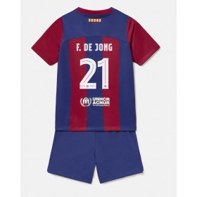 Barcelona Frenkie de Jong #21 Hemmakläder Barn 2023-24 Kortärmad (+ Korta byxor)